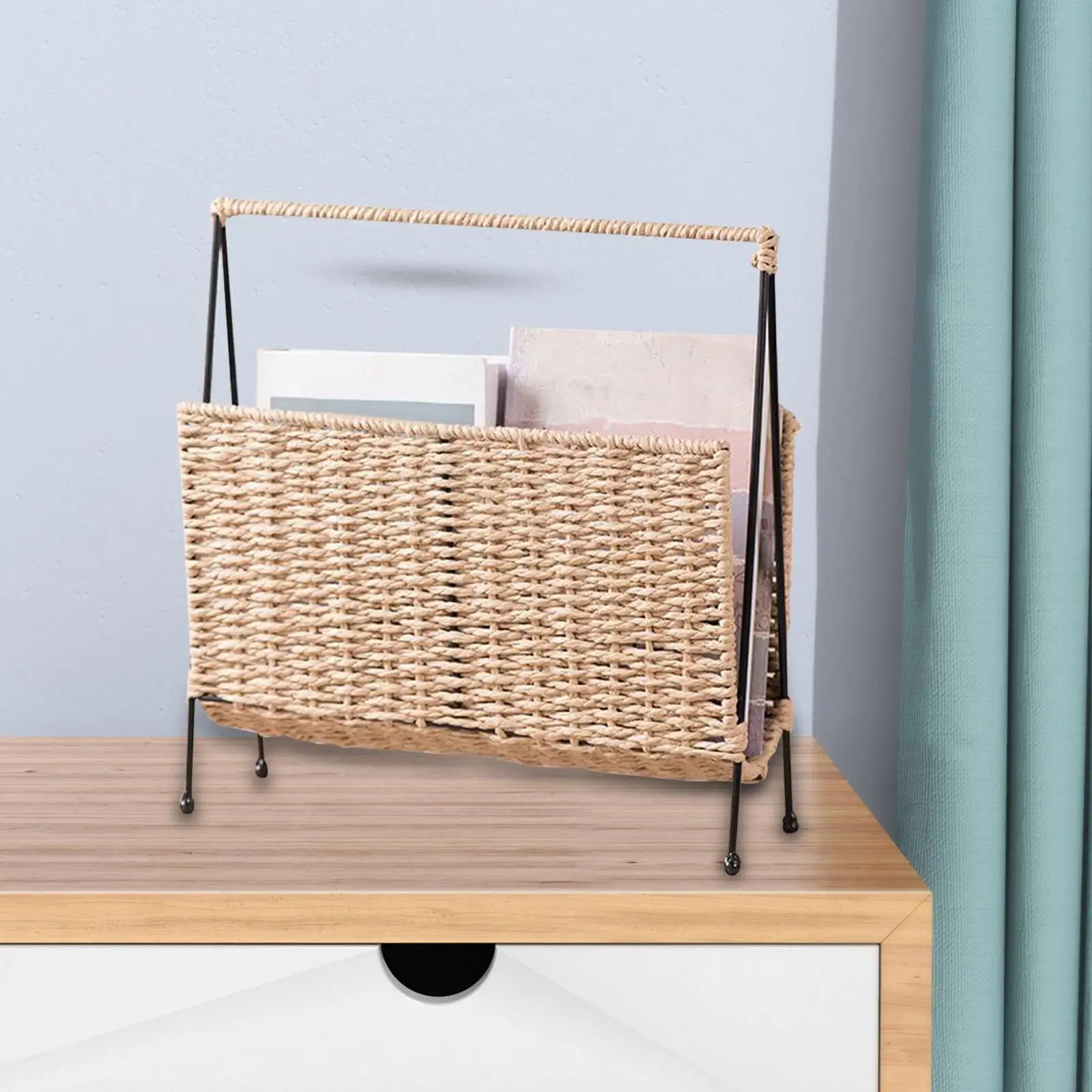 

Textile Book Storage Standing Basket Shelf Rustic for Sofa Or Bedroom