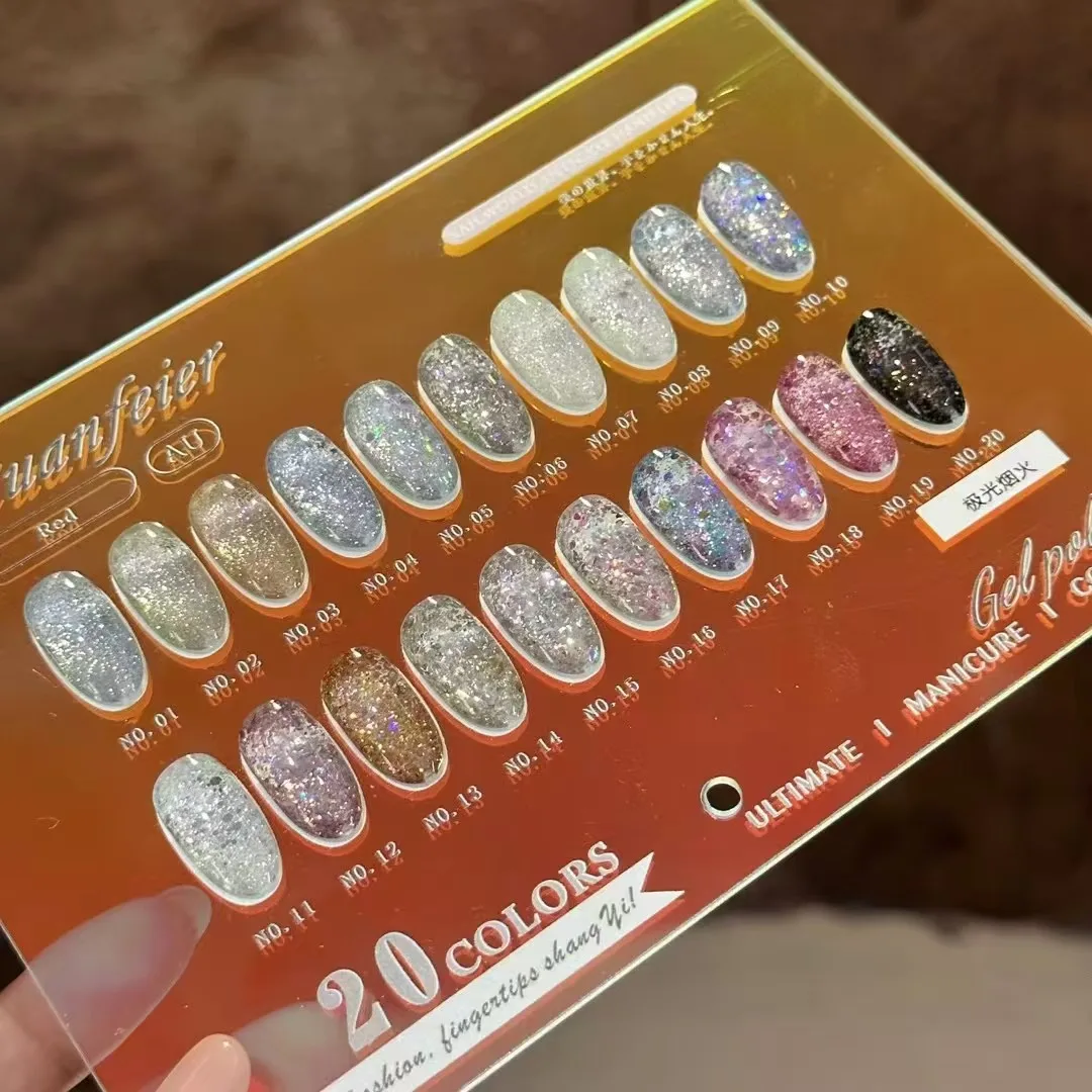 XUANFEIER 20 couleurs paillettes couleur gel pour ongles ensemble salon de manucure 2024 nouvelle offre spéciale Gel UV Non toxique kit d'art des ongles de mode en gros