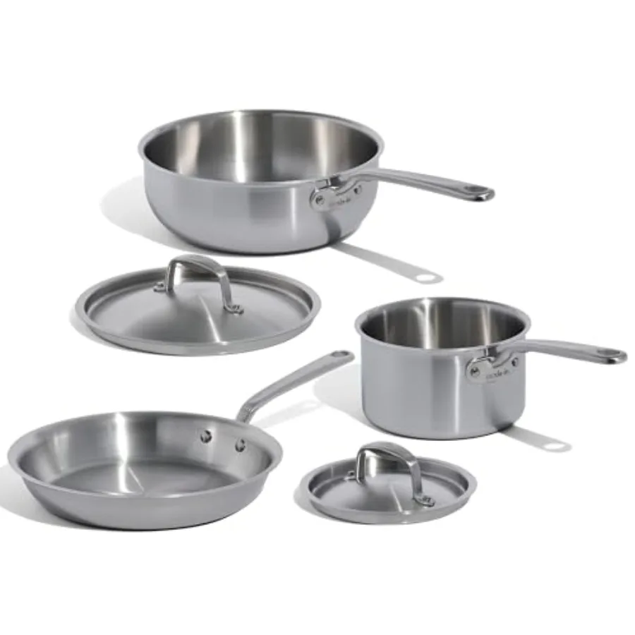 

Набор посуды из нержавеющей стали из 5 предметов: 5-слойные кастрюли и сотейники с крышками, профессиональная кухонная утварь, изготовленная в Италии