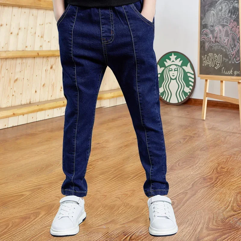 DIIMUU Spring Autumn Kids Boys Bottoms Clothes Jeans Children Fashion Denim Long Pants Slim Fit Trousers For 5-11 Years