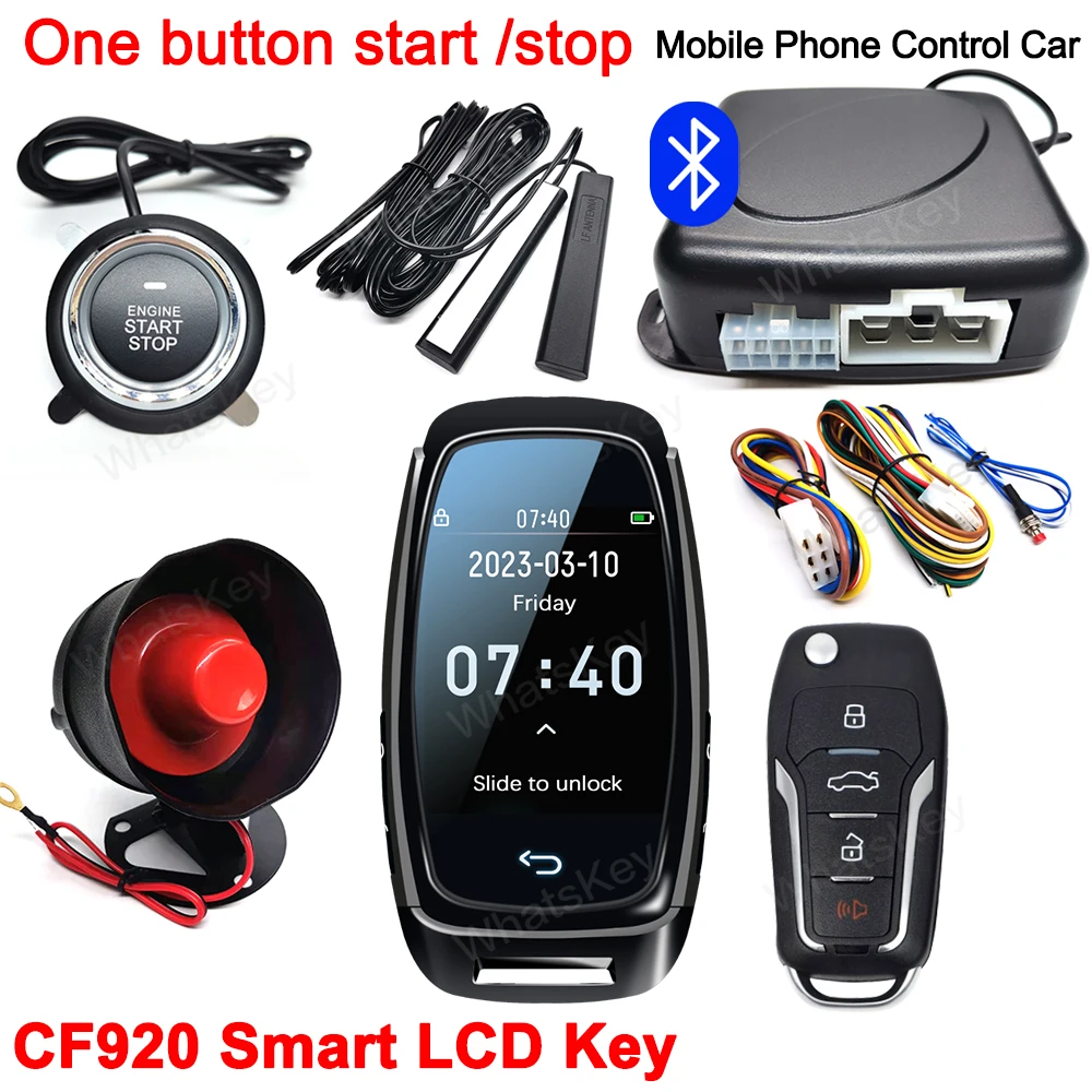 Controllo APP arresto automatico di avviamento motore sistema di allarmi di accesso senza chiave serratura centrale CF920 LCD Smart Key One Key Start ricambi Auto