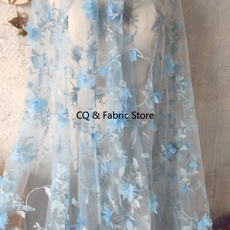 

Модная 3D цветочная сетчатая вышивка из тюля для свадебного платья, юбки, дизайнерская ткань, от метров