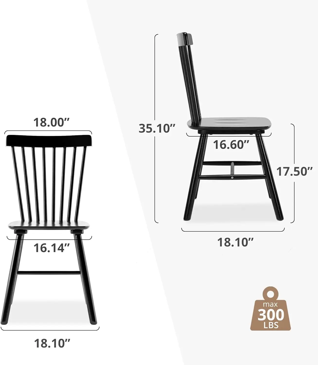 Windsor Dining Chair Set of 4, Spindle Back Wooden Chairs for Kitchen and Dining Room, Black