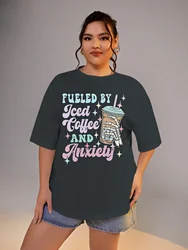 Plus Size Odzież damska List Print Oversize T-shirt z krótkim rękawem Duże koszulki dla grubych kobiet Lato