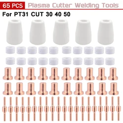 65Pcs PT31 LG40 Plasma Cutter Electrode Tips Cup Extended Consumables Kit For PT-31 CUT40 HYC45D HYC50D CUT50 PLC50D HYC410