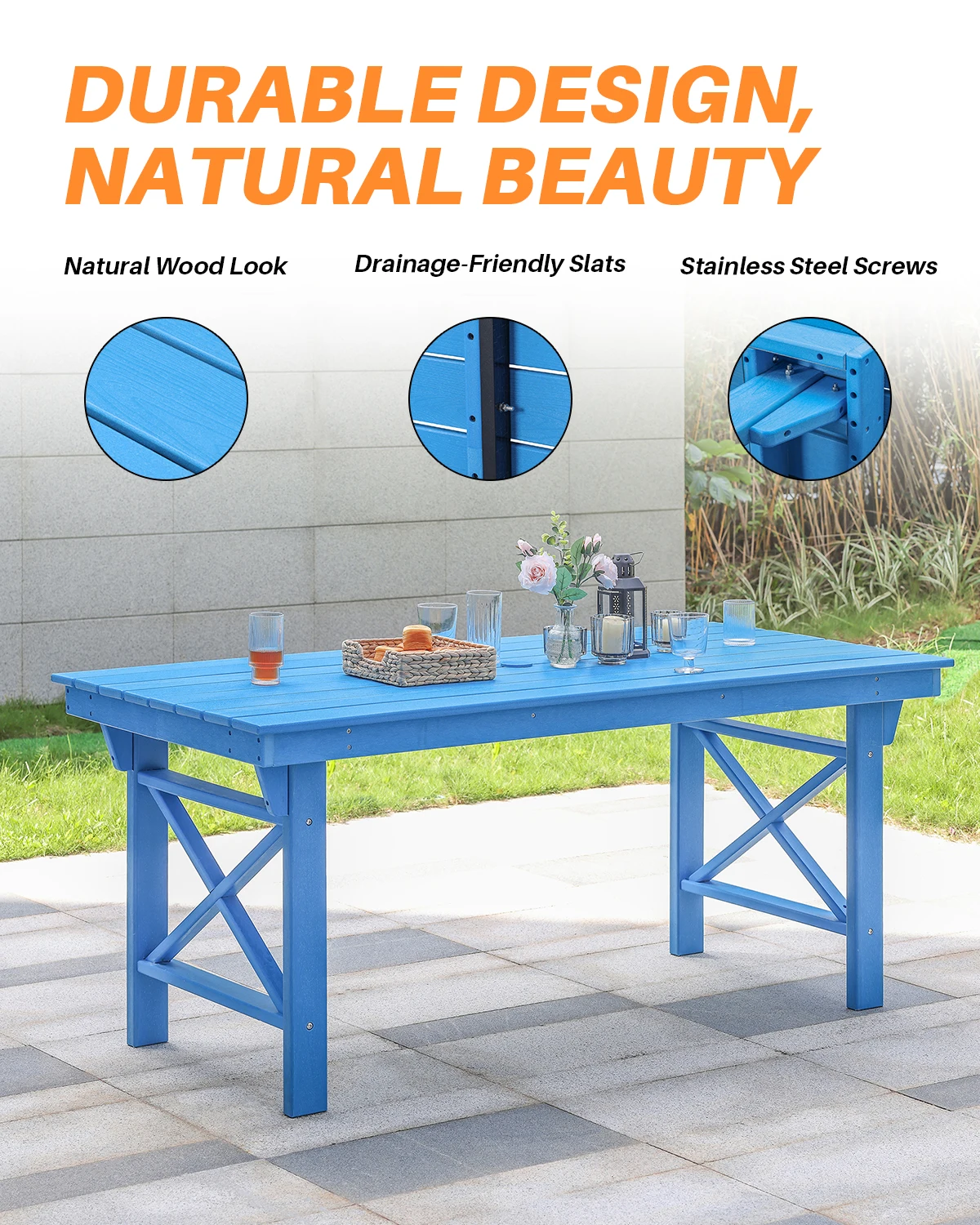 100% gerecycleerde HDPE picknicktafel voor buiten en binnen voor gazon, tuin, balkon, achtertuin, veranda, zwembaddek voor ziekenhuis, eethotel