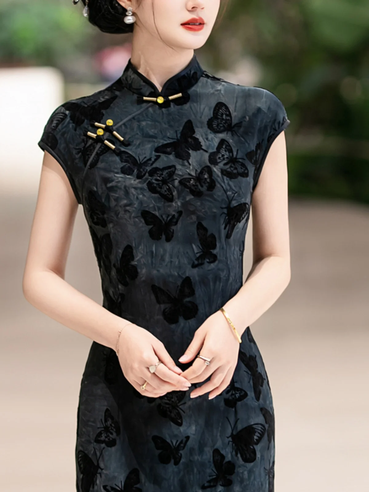 

Ele New Chinese Sle Summer Dr Low Slit ort Sve Midi Skirt Breathable Comfortable Daily Wear Retro Sle