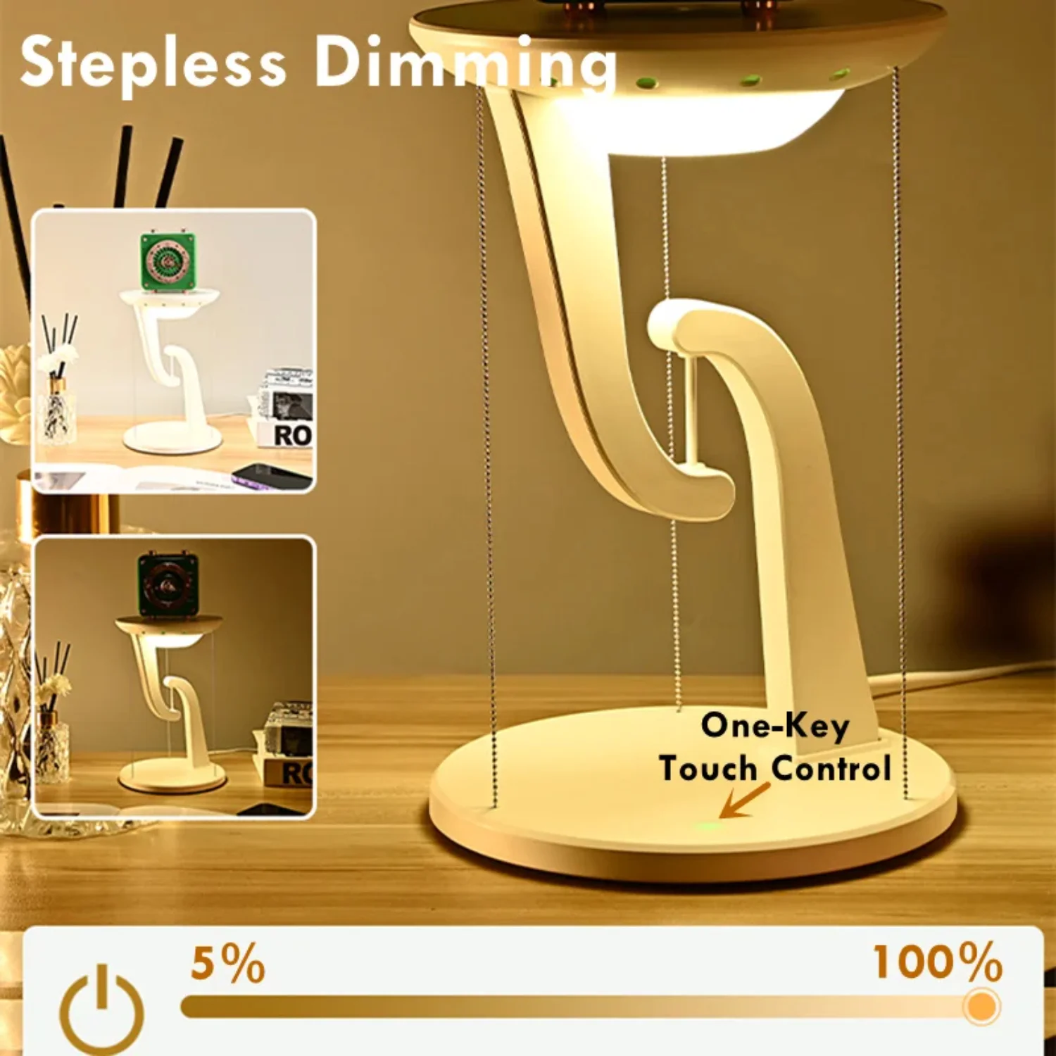 Floating Desk Lamp Table Lamp With 15W Wireless Charging, Smart phone Wireless Charger, Stepless Dimming Night Light