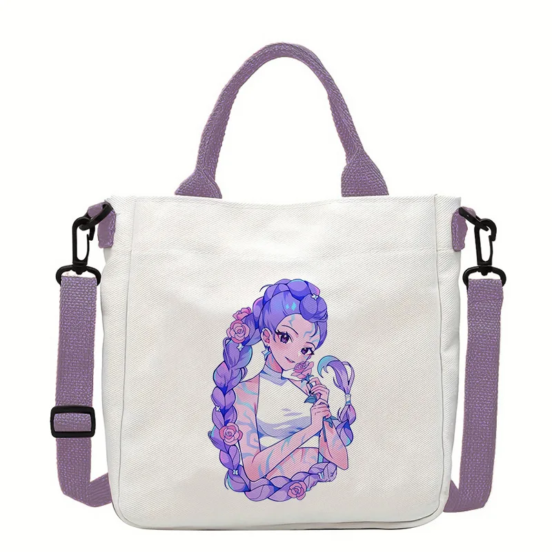 K-Pop 데몬 헌터즈 캔버스 숄더백 소년 소녀용 애니메이션 패션 크로스바디 백 학생용 핸드백 심플 토트백