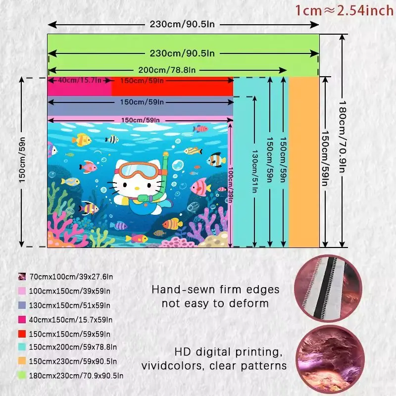 1 szt. Gobelin do snorkelingu z motywem Hello Kitty firmy Sanrio, żywa dekoracja ścienna z motywem oceanu, rybami i rafami koralowymi, uroczy, kawaii dekoracja poliestrowa do pokoju.