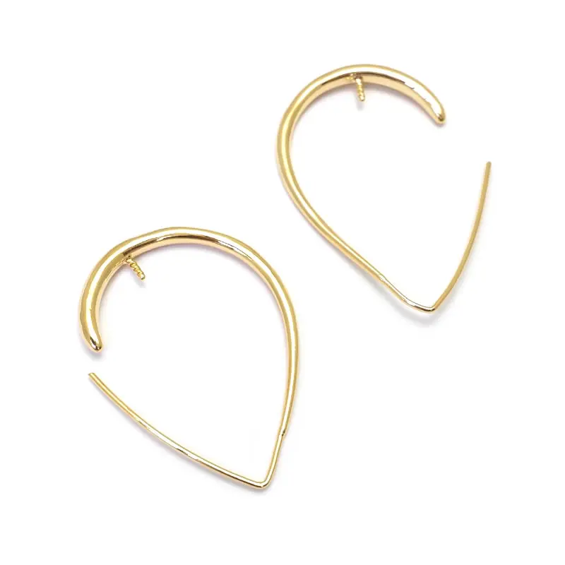 4PCS 25x36MM 30x53MM 24K Gold Color Brass with Half Hole Pin Drop Shape Earring Hooks High Quality Jewelry Accessories
