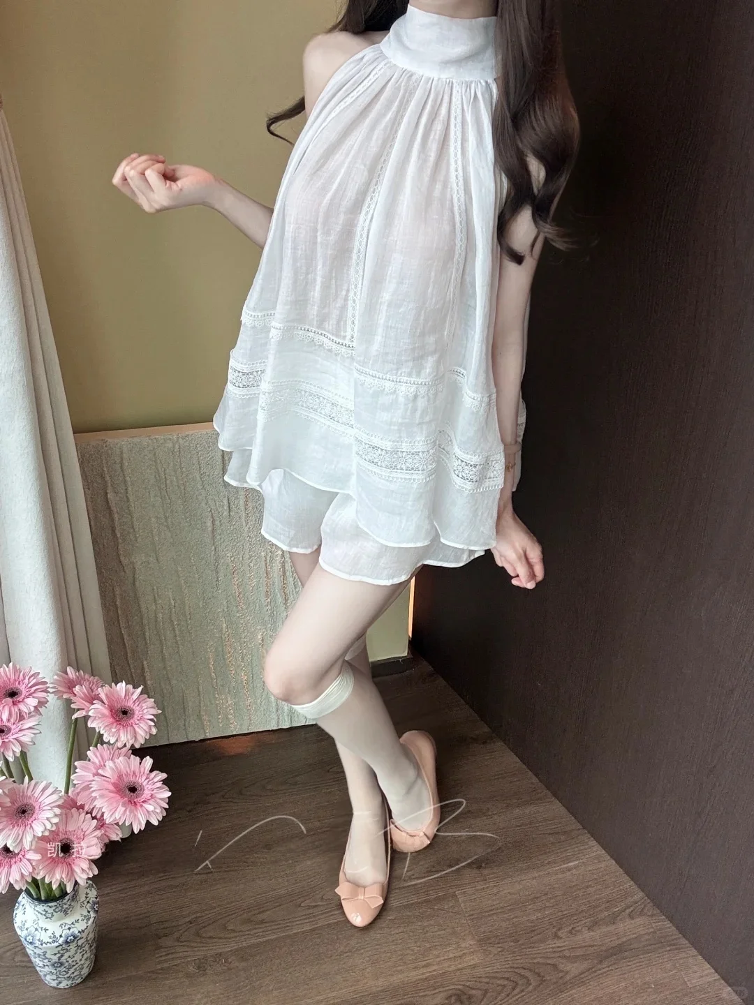 

Sweet Summer Lace Top Shorts Two-Piece Set Hanging Neck Dress Lace Top Shorts Set Summer Fashion Women's Color Outfit