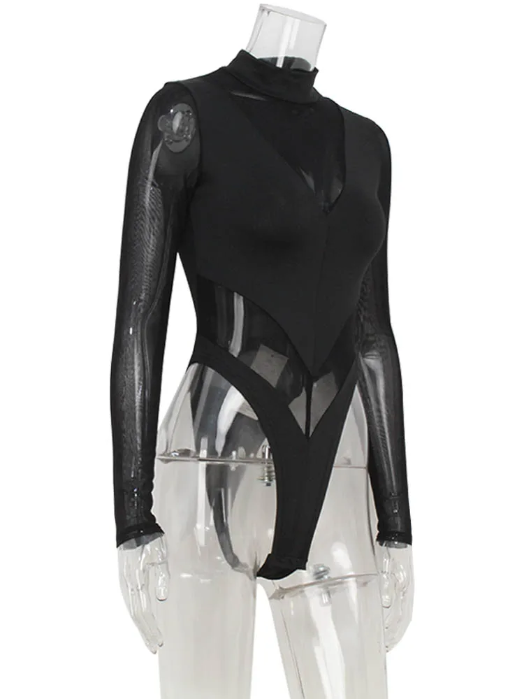 mesh turtleneck bodysuit styling detail