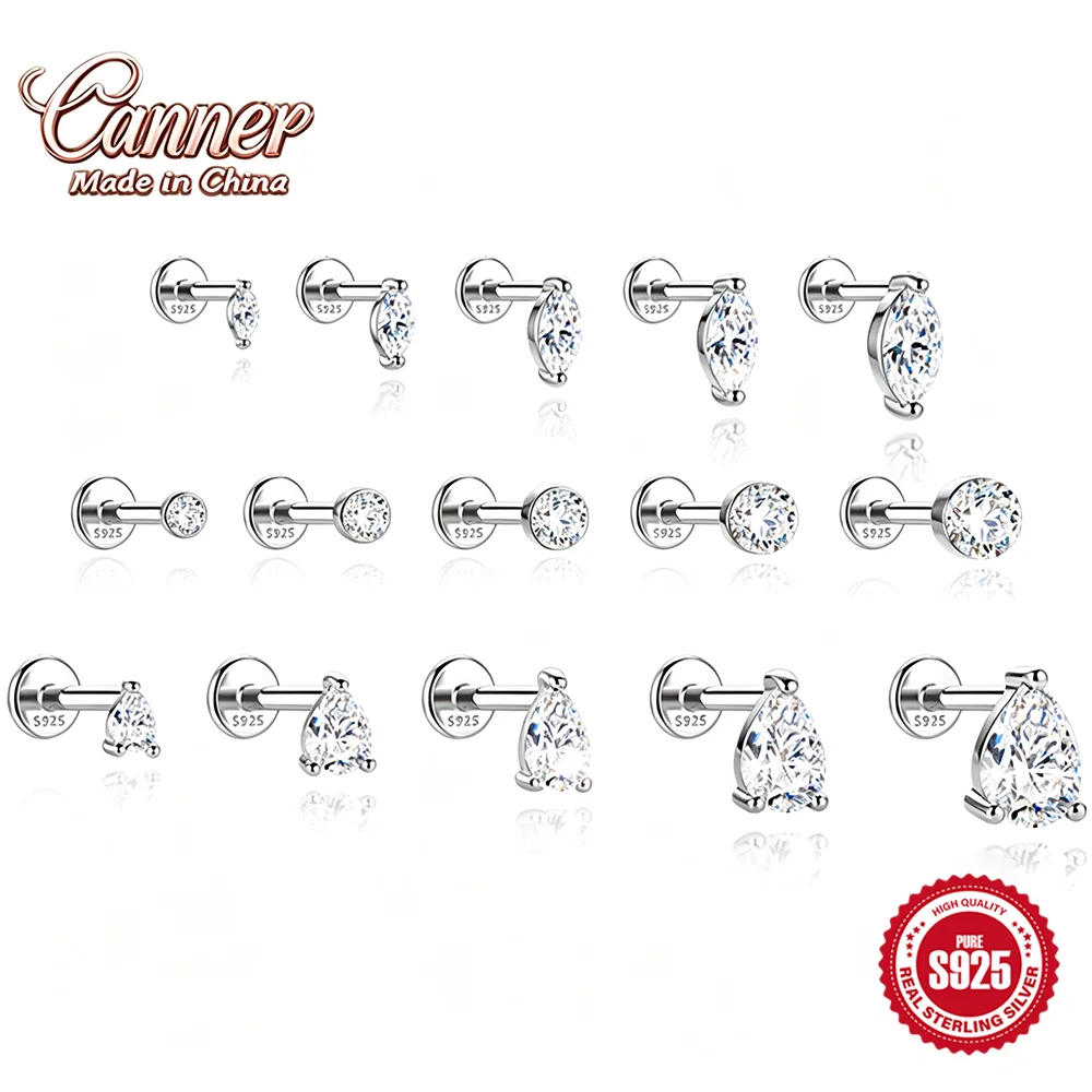 CANNER 1PC 925 Sterling Silver Multi size Mini Moissanite Simple Sparkling Classic Stud Earring Piercings Cartilage Jewelry Gift