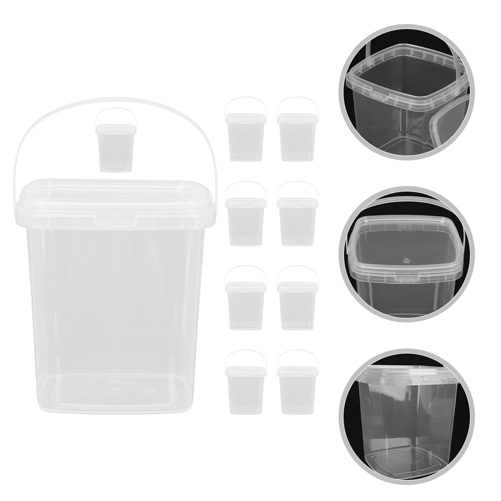 

10 Pcs Containers Square Ice Cream Bucket Storage Bin with Lid Tub Buckets Lids Pp