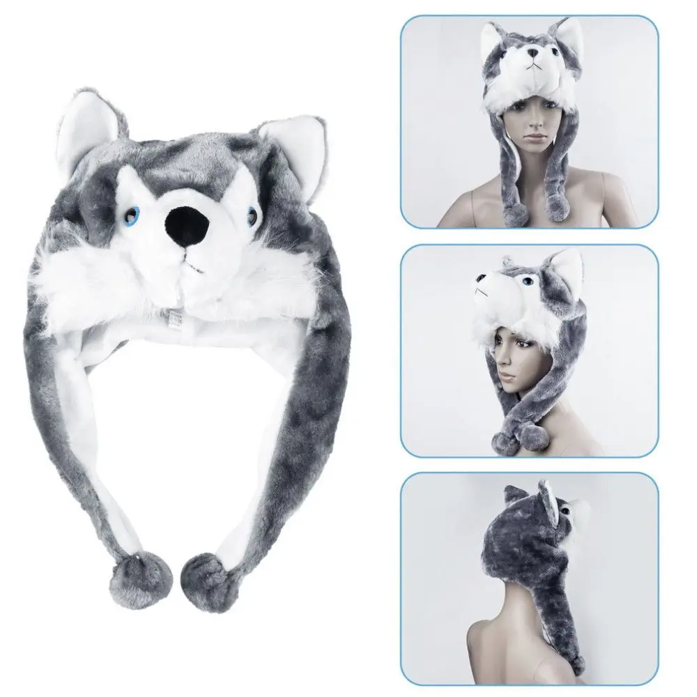 Gorro suave de moda de dibujos animados para niños, gorro de lobo, bufanda cálida, mascota, sombrero de Huskies, sombrero de felpa, sombrero de juguete
