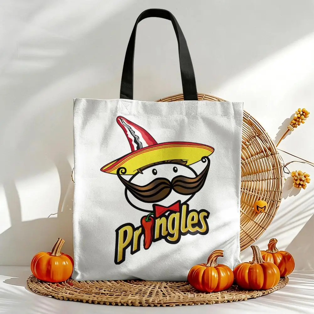 Bolsas de almacenamiento clásicas P-Pringles, bolso grande de lona con estampado de doble cara para mujer, duradero, para playa, picnic, plegable, regalo ecológico
