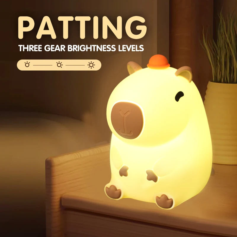 Lampe en silicone capybara pour bébé, veilleuse animale populaire, sommeil nocturne calme, beurre de guérison, décoration chaude et douce, contrôle des robinets