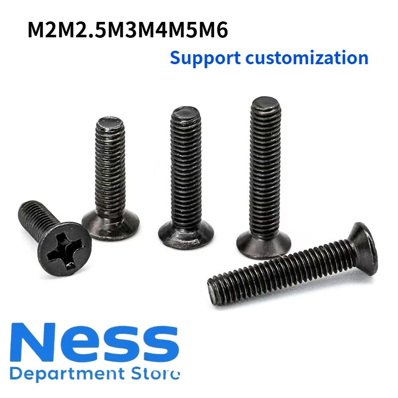 

KM Iron Plated Black Zinc Cross Groove Countersunk Head Screws Flat Head Screws Electronic Screws M2M2.5M3M4M5M6