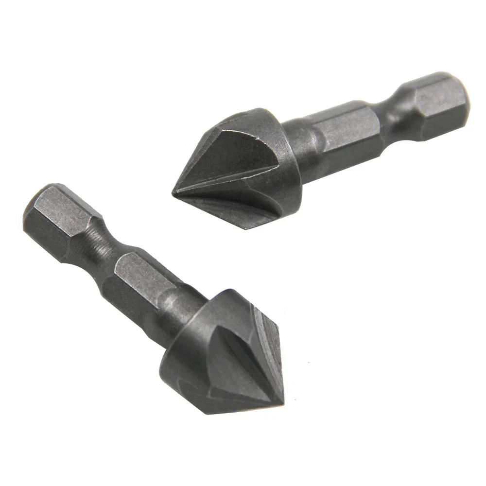 2pc small hexagonal handle five edge chamfering tool chamfering cutter woodworking hole opener spot facer reaming tool drill bit