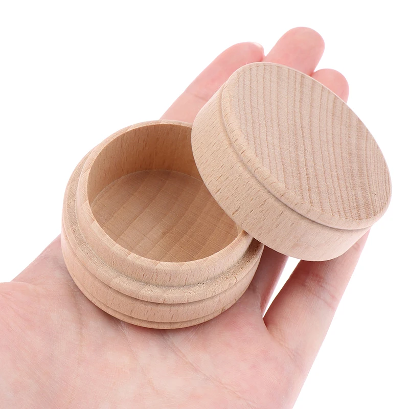 1PCS Round Wooden Storage Box Natural Craft Jewelry Box Vintage Decorative Handmade Jewelry Organizer Crafts Case