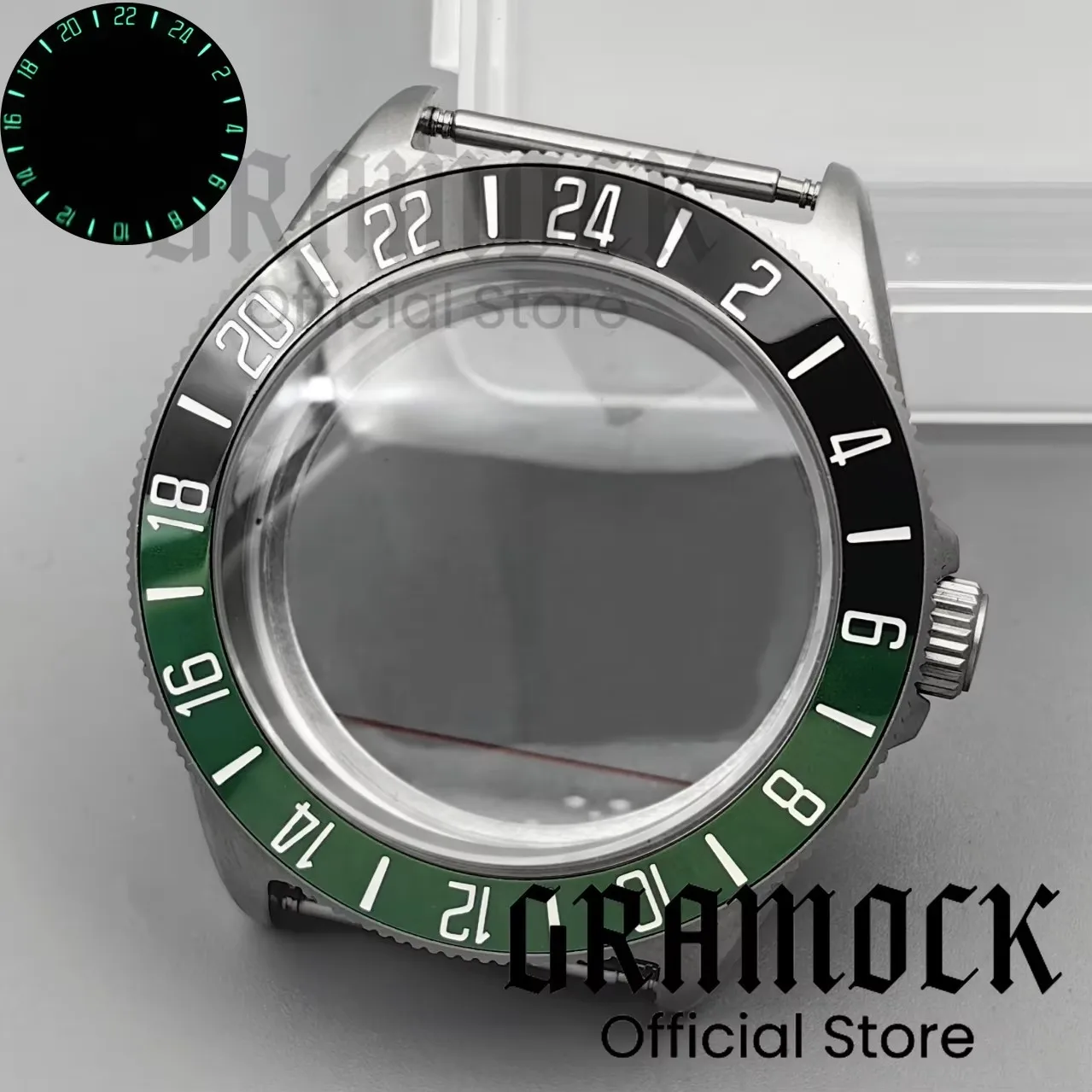 GRAMOCK 40mm NH34 Tattico Rana Acciaio Opaco Diver Cassa Dell'orologio Zaffiro A Cupola Nero Verde Lunetta Fit NH35 NH36 ETA2824 PT5000 Movts