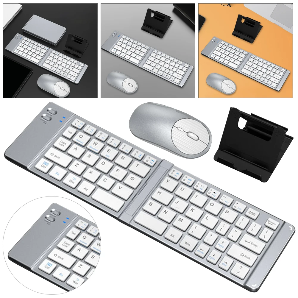 

Миниатюрная беспроводная складная клавиатура-мышь с 3 режимами, складная беспроводная клавиатура-подставка для планшетов и телефонов, 2.4G для iOS/Android, iPad, планшетов и телефонов