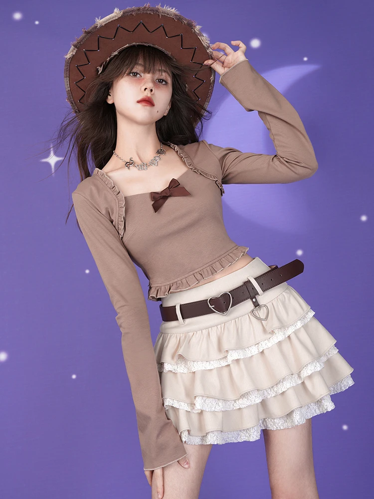 Sweet Subculture Y2K Playful Lace High Waist Age-reducing Cake Skirt Summer New Cute Girls A-line Age-reducing Princess Skirts