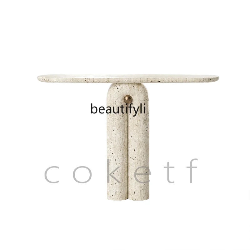 Natural Roman Travertine Living Room Against the Wall Entrance Table Designer High-end Marble Creative Long Table