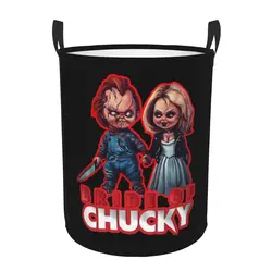 Custom Chucky And Tiffany Laundry Basket Foldable Scary Bride of Chucky Clothes Hamper for Nursery Kids Toys Storage Bin