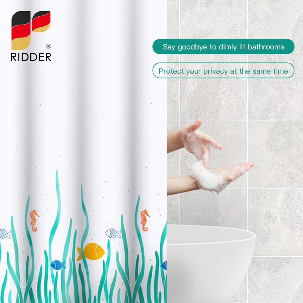 RIDDER Shower Curtain Polyester 180x200cm Water Grass, Weighted Hem Washable Fabric Bathtub Deluxe Standard Shower Curtain