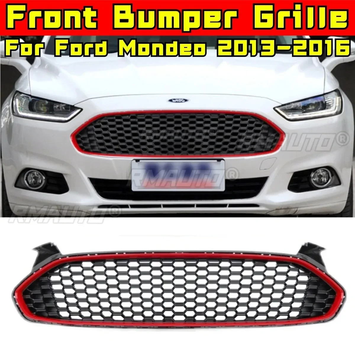 For Mondeo Front Racing Facelift Upper Radiator Grill For Ford Mondeo 2013-2016 Car Front Bumper Racing Grille Car Accessories