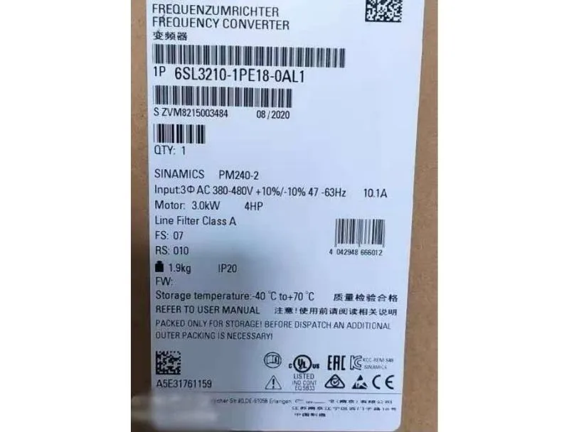 6SL3210-1PE18-0AL1 Brand New SINAMICS Power Module PM240-2 with integrated Class A filter with integrated braking chopper