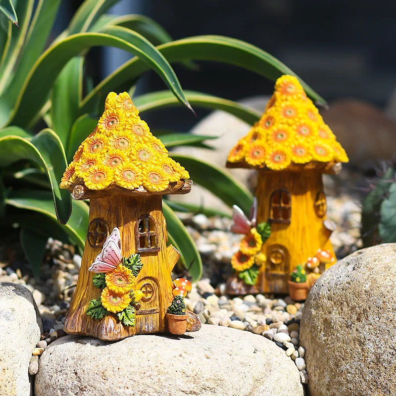 Imagem -04 - Craft Miniature House-solar Powered Led Light Fairy Garden Outdoor Walkway Sun Flower Resina Cottage Decoração Lâmpada de Natal