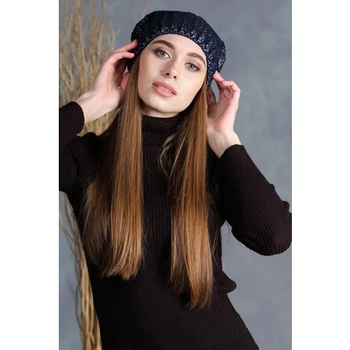 Mossta Shiny Foil Printed Slits Beret Navy Blue