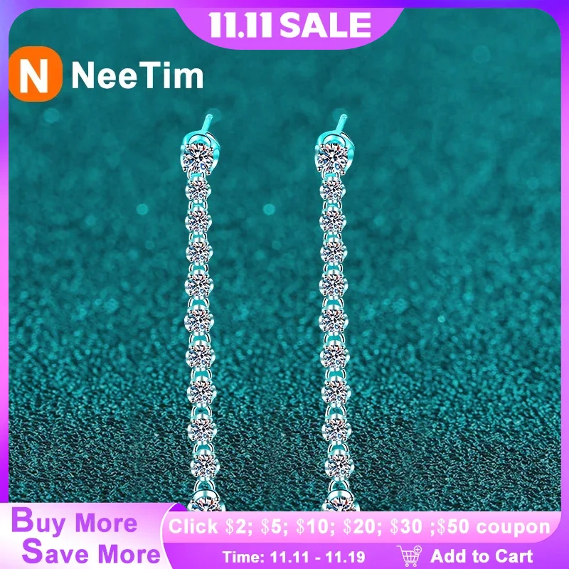 

NeeTim Full Moissanite Earrings for Women S925 Sterling Silver with Gold Plated Ear Stud Wedding Party Luxury Earring Jewelry