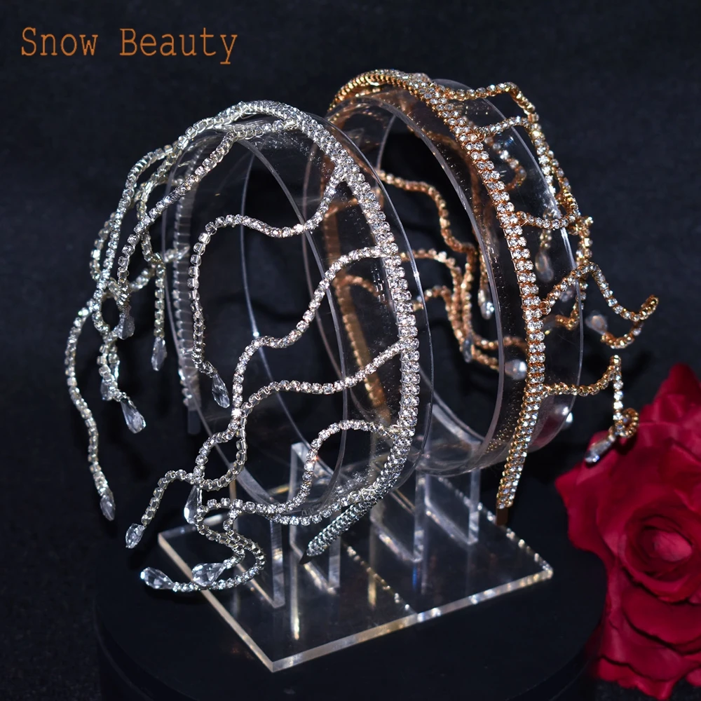 A453 Bride Headband Rhinestone Wedding Headband Hair Accessories for Women Head Hoop Exquisite Bridesmaid Headpiece Jewelry