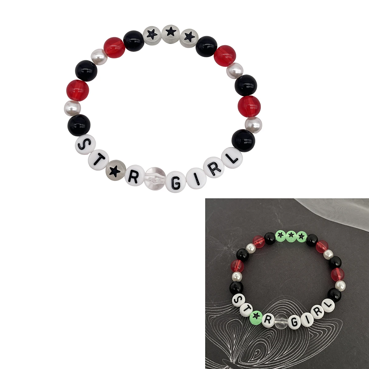 Girls Letters Bracelets Handmade HipHop Star Girl Boy Acrylic Beads Adjustable Luminous Women Men Bracelets  Dropshipping