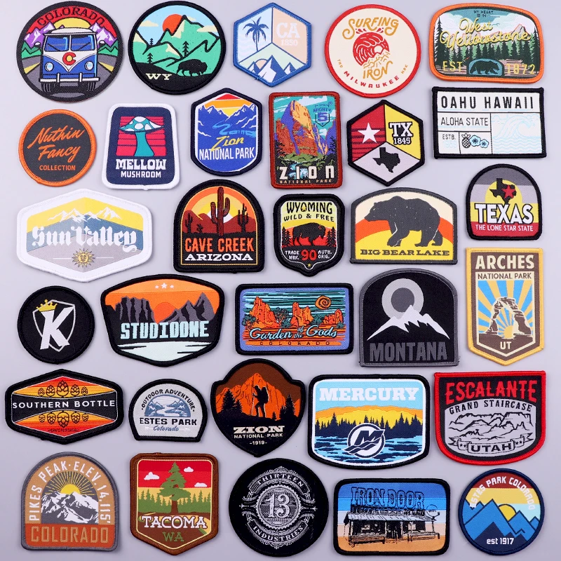 Outdoor Adventure Patch Sewing On Patches For Clothing Wilderness Mountain Patch On Self-Adhesive Hook Loop Patches On Clothes