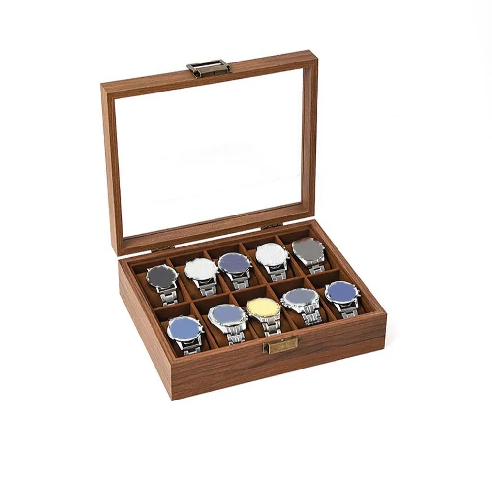 

1/2/3/6/10/12 Slots Watch Storage Box Walnut Wood Soft Watch Pillow Watch Display Box Retro Transparent Glass