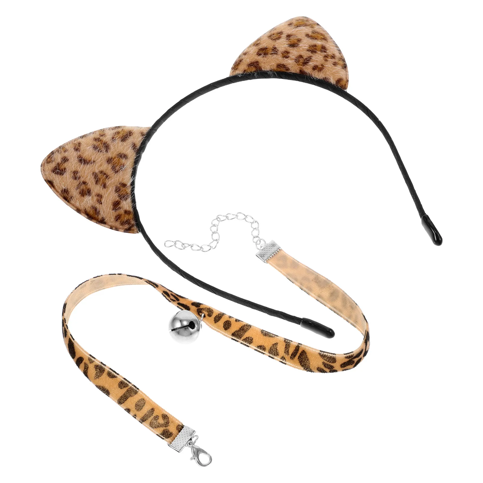 

Leopard Print Cat Ears Headband Bell Choker Necklace Cosplay Accessory Party Dress-Up Lightweight Comfortable Longevity