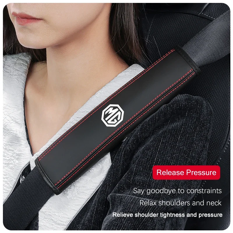 PU Leather Car Seat Belt Shoulder Pad Cover Safety Strap Cushion Protector For MG ZS HS MG3 MG4 EV MG5 MG6 MG7 Cyberster GT 3
