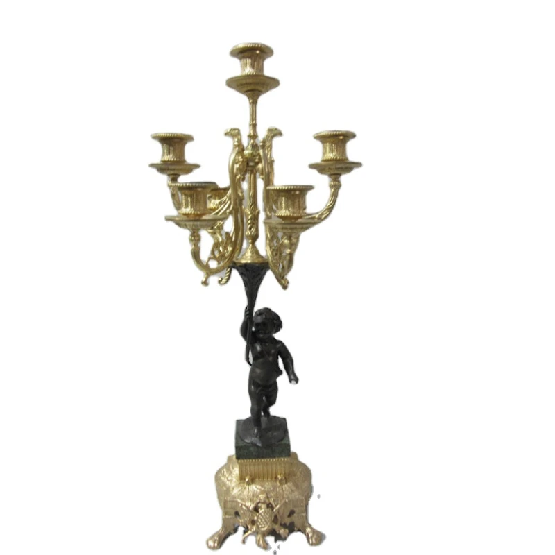 Antique classical Solid Bronze A little boy  Lifting  Candle Holder/ candle sticks for Home decoration with 6 Arms