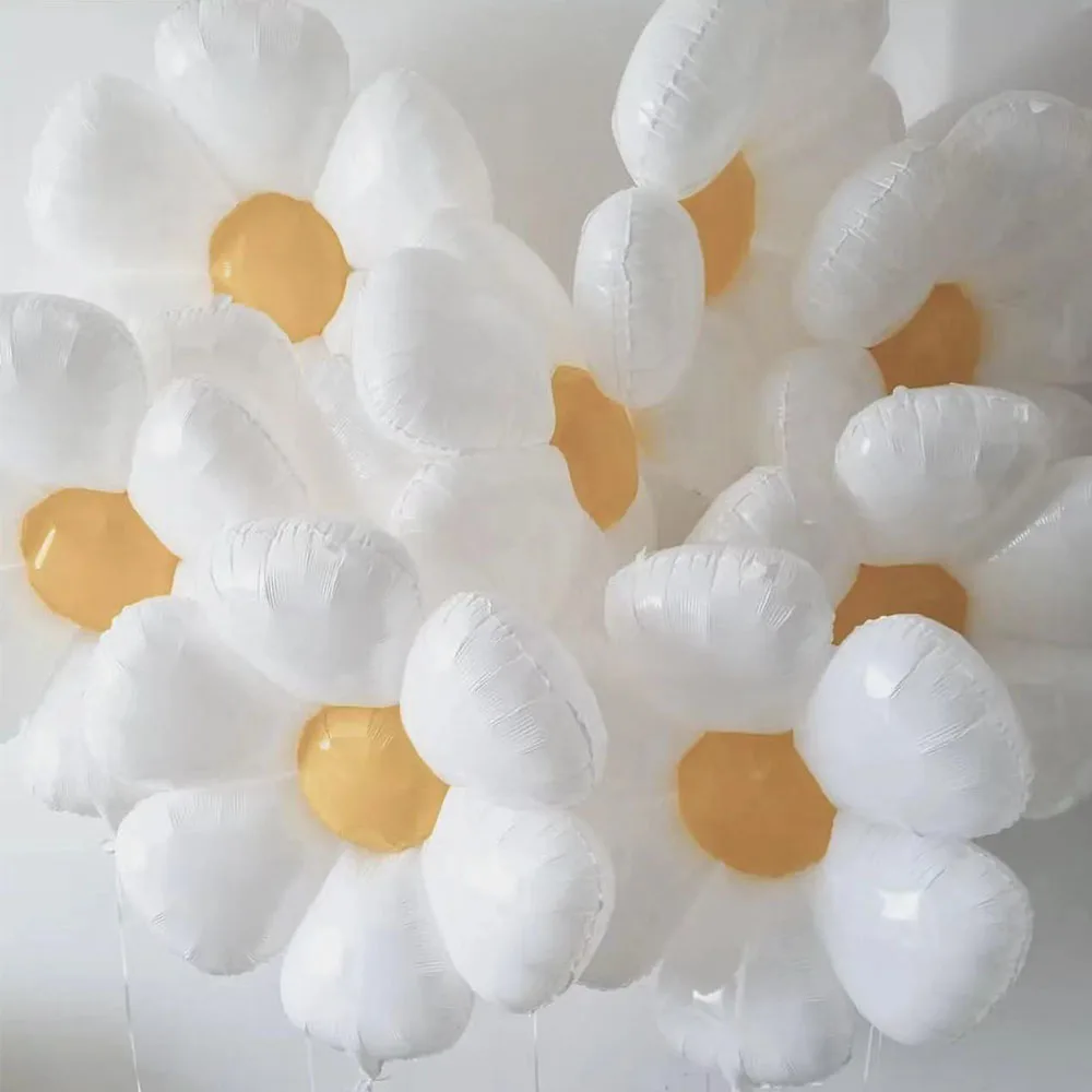 White Daisy Flower Foil Balloons Large Plumeria Helium Ball Wedding Kids Baby Shower Birthday Party Decorations INS Photo Props