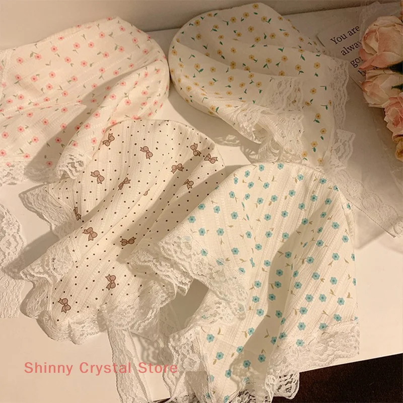 Słodka, kwiatowa bawełniana chusta na głowę, miękki otulacz, elegancka koronkowa trójkątna chusta, turban, opaski na głowę, drukowana chusta do włosów dla kobiet i dziewcząt.