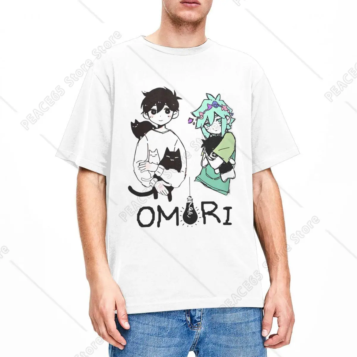 

Men Women's Omori And Cat Cartoon Shirt Merch Cotton Tops T-shirt Funny Tees Adult