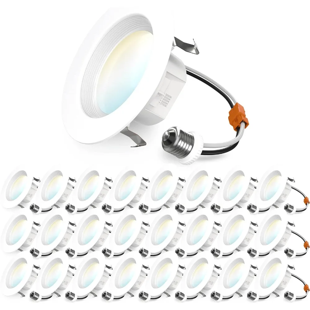 24 Pack 4 Inch LED Can Lights Retrofit Recessed Lighting, Selectable 2700K/3000K/3500K/4000K/5000K Dimmable, Baffle Trim