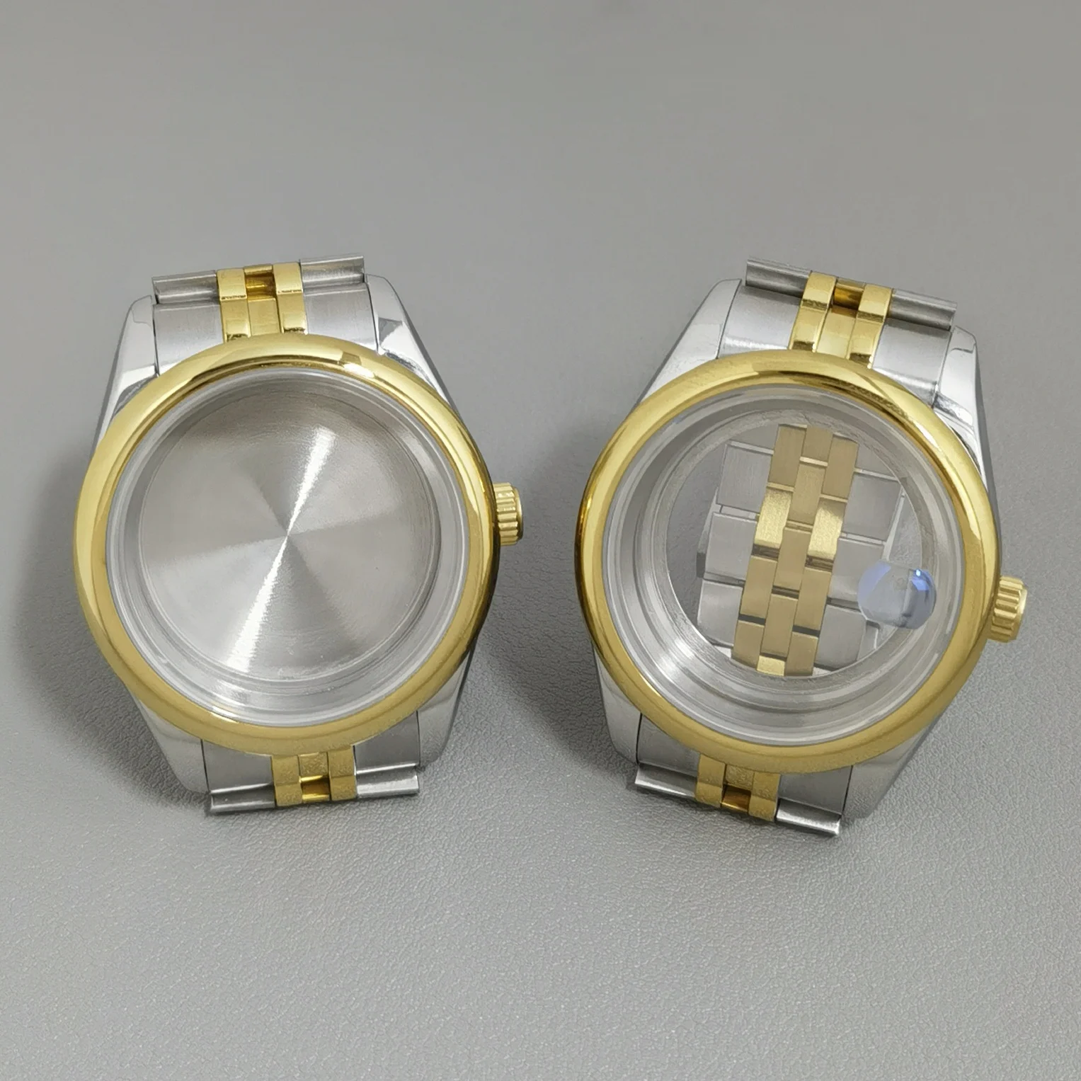 Cassa lucida in acciaio inossidabile adatta al movimento automatico NH35 36 Vetro zaffiro da 36 mm/39 mm, lente d'ingrandimento, parti a 3 punti