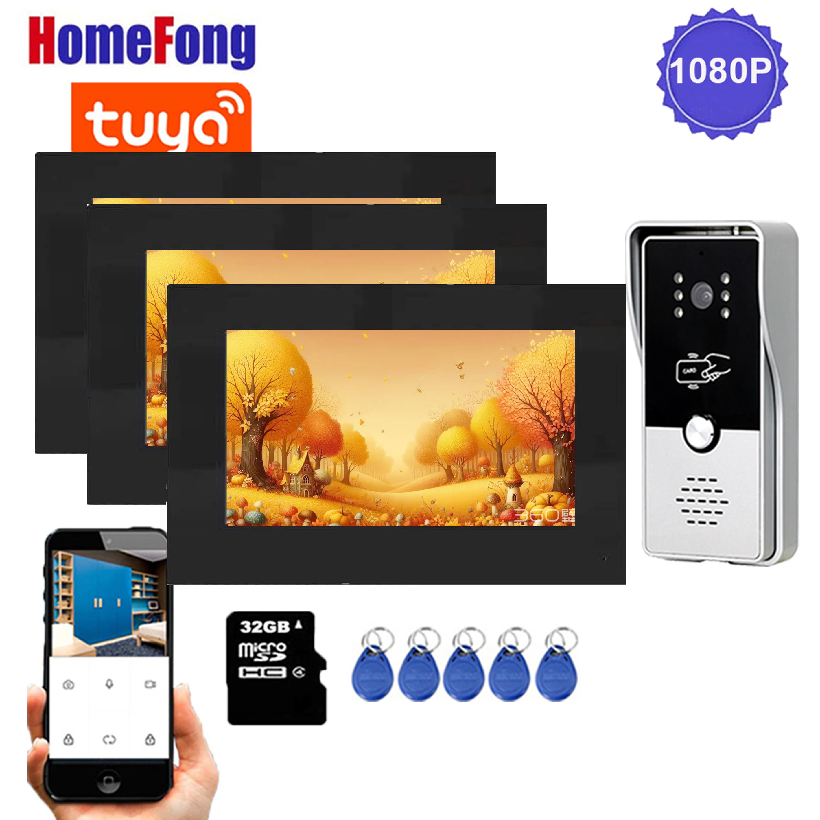 Homefong 7 Inch 1080P Video Intercom System For Home  Wifi Wireless Tuya Door Phone Multiple Monitor RFID Outdoor Doorbell Call