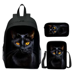 3pcs/set Digital Printed Animal Lovely Cats Fashion Student Backpack for Girls's School Bags and Boy's Book Bag for Kids